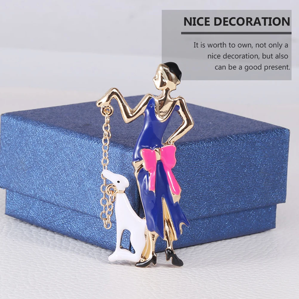 Elegant Woman Shape Fashion Brooch Pins Gold Blue Alloy Creative Retro Style Durable Clothing Accessory Versatile Breastpin For