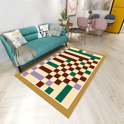 Rectangular Non-Slip Checkerboard Carpet, Living Room, Sofa Decoration, Modern