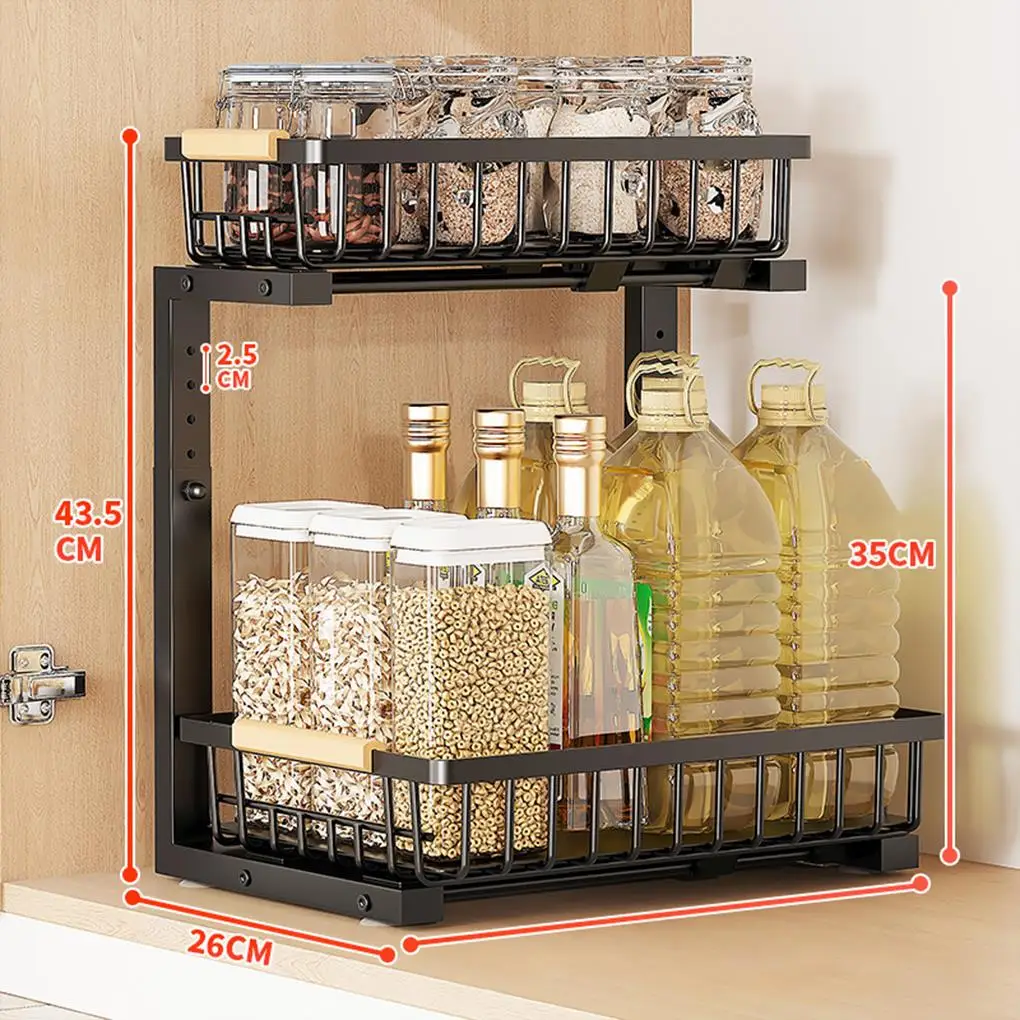 Under Sink 2 Tier Sliding Cabinet Basket Organizer for Bathroom Kitchen Drawer Pull Out Cabinet Multi-Purpose Sink Organizer