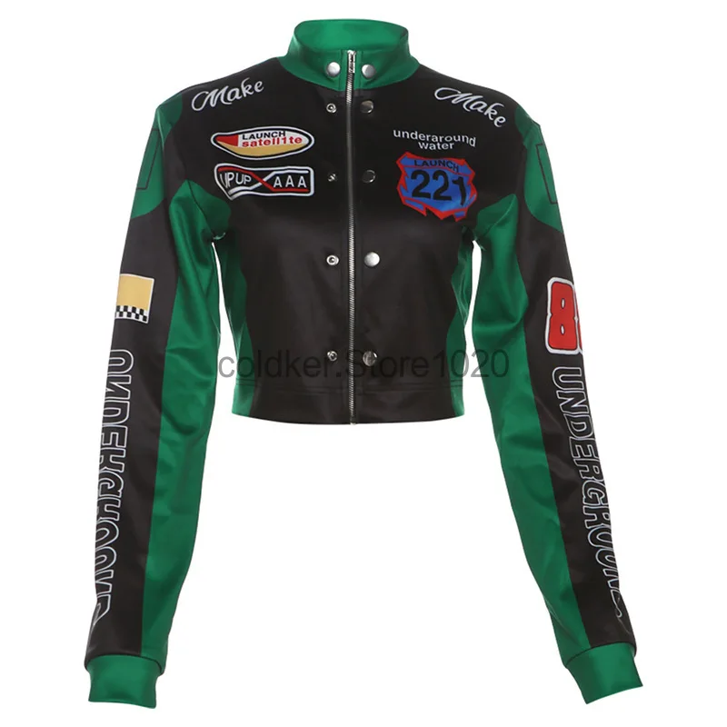 Nová dámská módní hipster bunda s potiskem písmen Y2K, hipsterské motocyklové bundy, jarní a podzimní jednořadý ležérní kabát - náhled 5