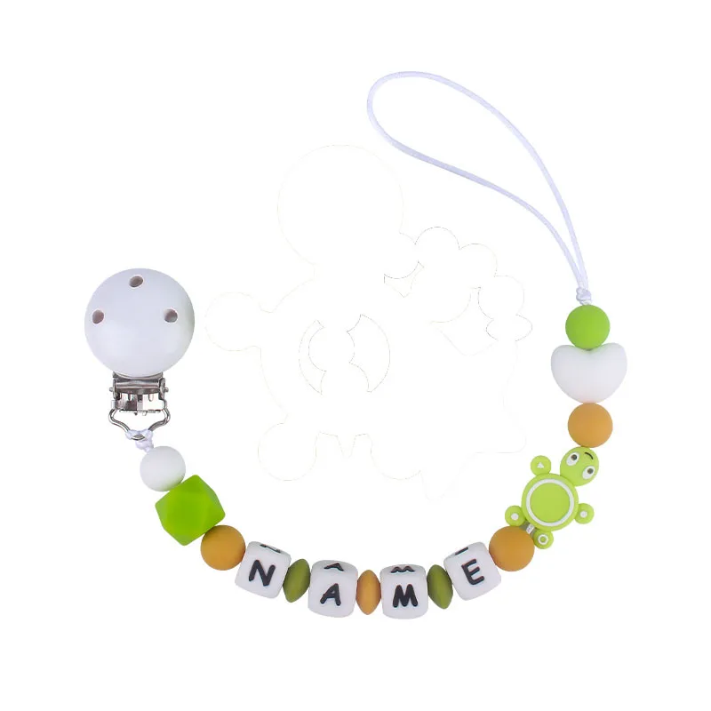 Personlized Baby Name Turtle Silicone Teether Beads Newborn Pacifier Clips Tortoise Soother Chain Silicone Alphabet