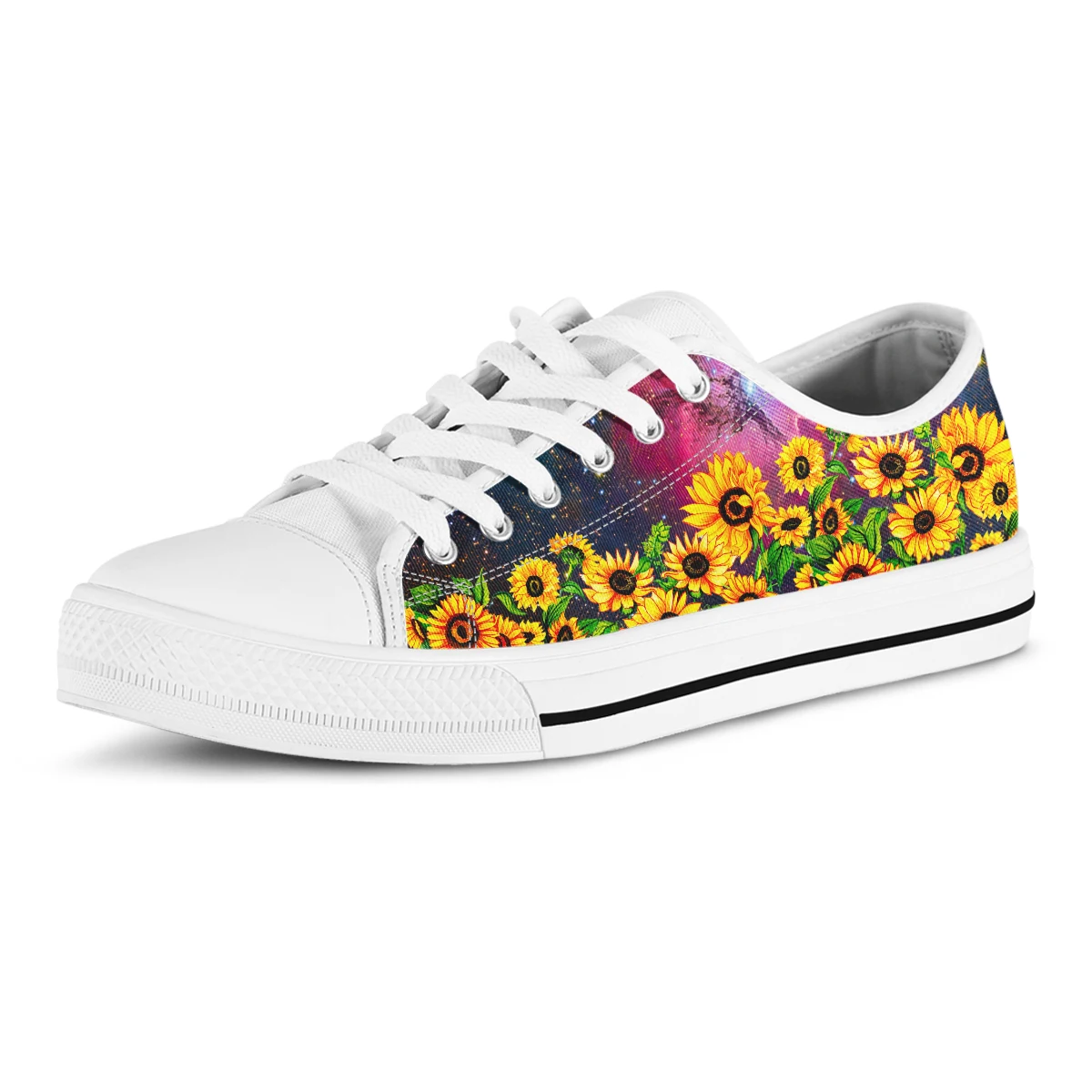 Universe Sunflower Print Black White Low Top Sneakers Women New Fashion Casual Vulcanized Shoe Classic Canvas Shoes