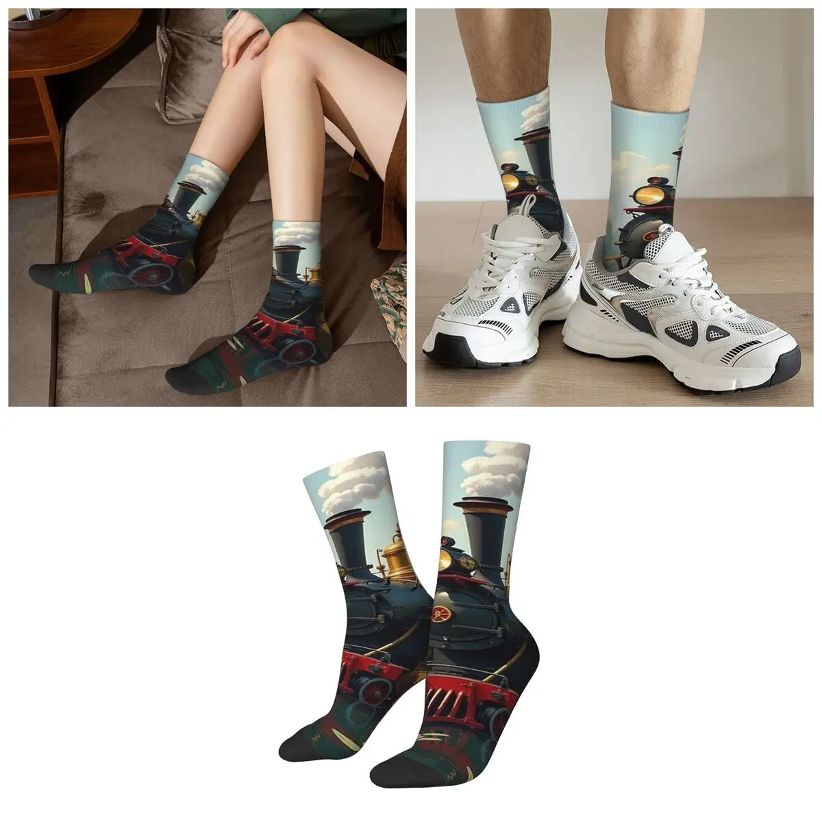 Train Reflects In The River And Water Socks Harajuku Soft Stockings All Season Long Socks for Man Woman Valentine's Day Gifts