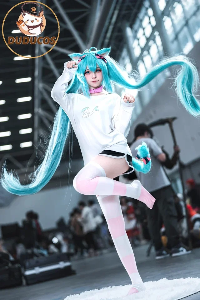 

115CM Long Mikui Wig with Double Ponytails Wig for Girls Long Straight Cosplay Wig Synthetic Hair for