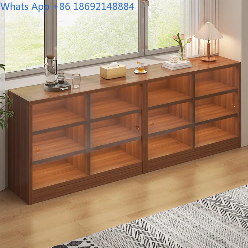 Living Room Storage Cabinet Floor Standing Solid Wood Bookshelf Dust Proof Cupboard Sideboard Wall Mounted All in One Storage