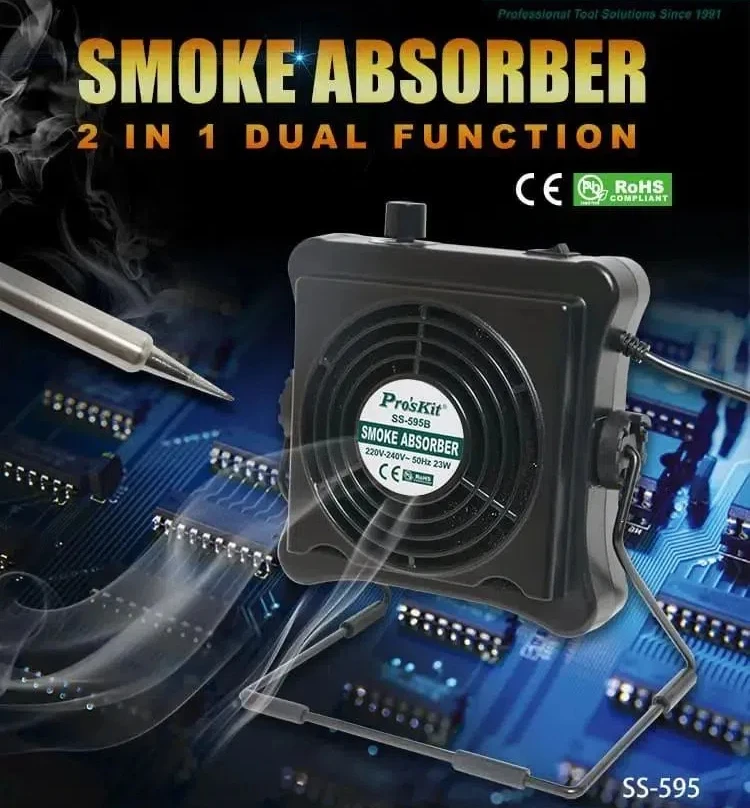 Pro'skit Lötkolben Rauchmesser Schweißtisch Reparatur Lot Rauch Abluftmesser Rauchfilter SS-595H