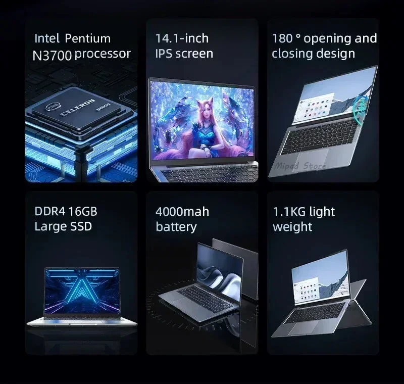 Imagem -05 - Computador Portátil Global com Windows 11 Computador de Escritório Notebook Intel Celeron N3700 pc Gamer 16gb de Ram 512gb 1tb Ssd 1920*1080 2024