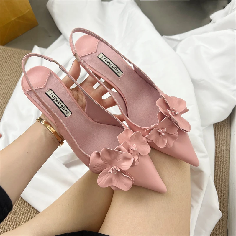 

Pointed Rhinestone Buckles Women's Pumps Summer Stiletto Heels Flower Decoration Women's Sandals Fashion Sexy Party Woman Shoes