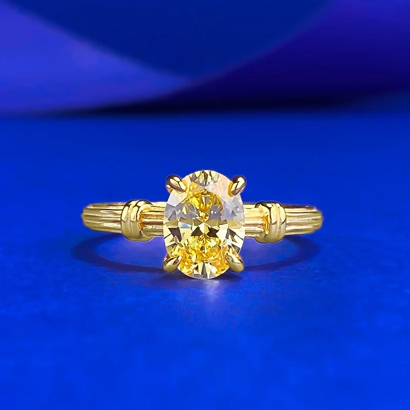 

Новое серебряное золото S925, эллиптическое кольцо 6*8 мм, голубиное яйцо, кольцо с желтым бриллиантом, женское минималистское кольцо, свадебные украшения