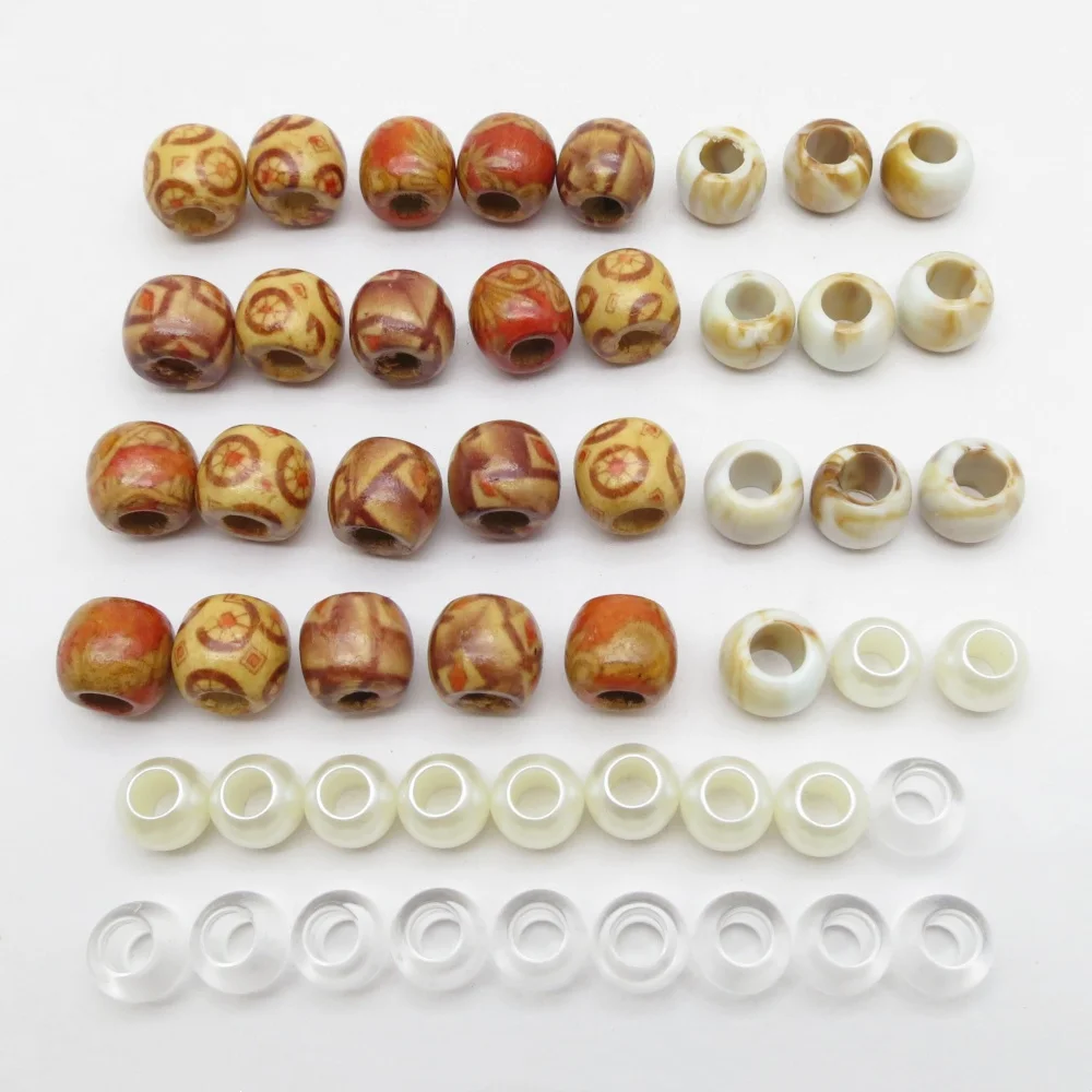 

50Pcs Wooden Plastic Mix Hair Beads For Braids and Dreadlocks Jewelry Bead For Women and men Beads For Bracelet Accessories
