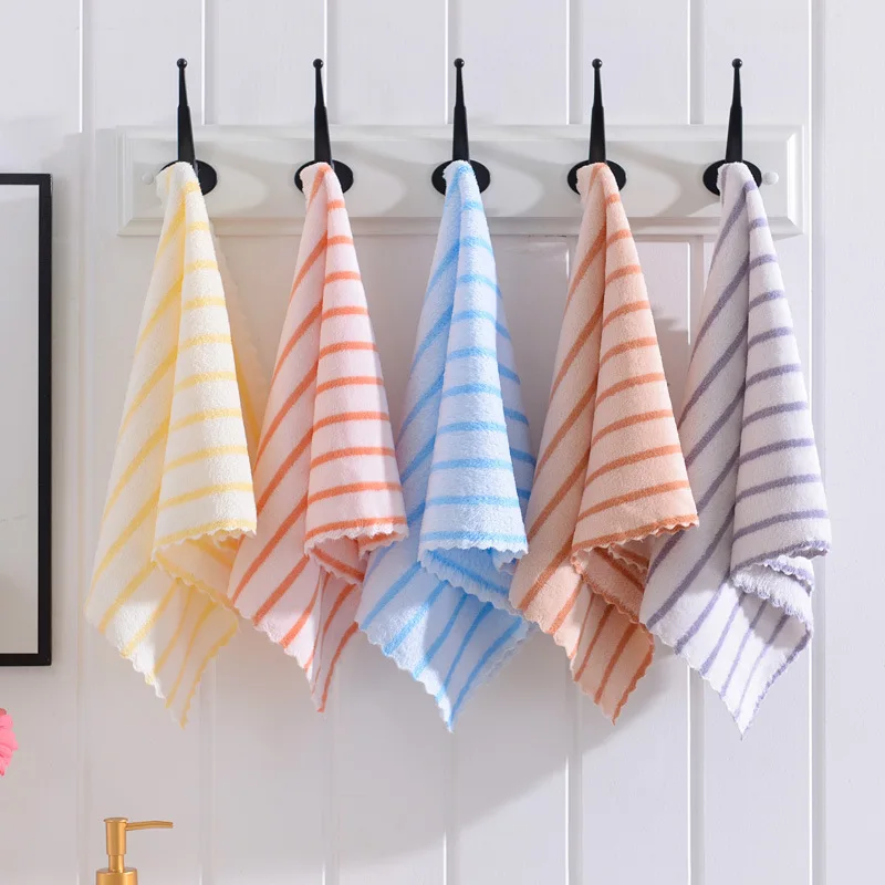 2pc High-density Coral Velvet Striped Towel Wholesale Home Color Strip Bath Towel Absorbent Beach Towel Department Store Gifts