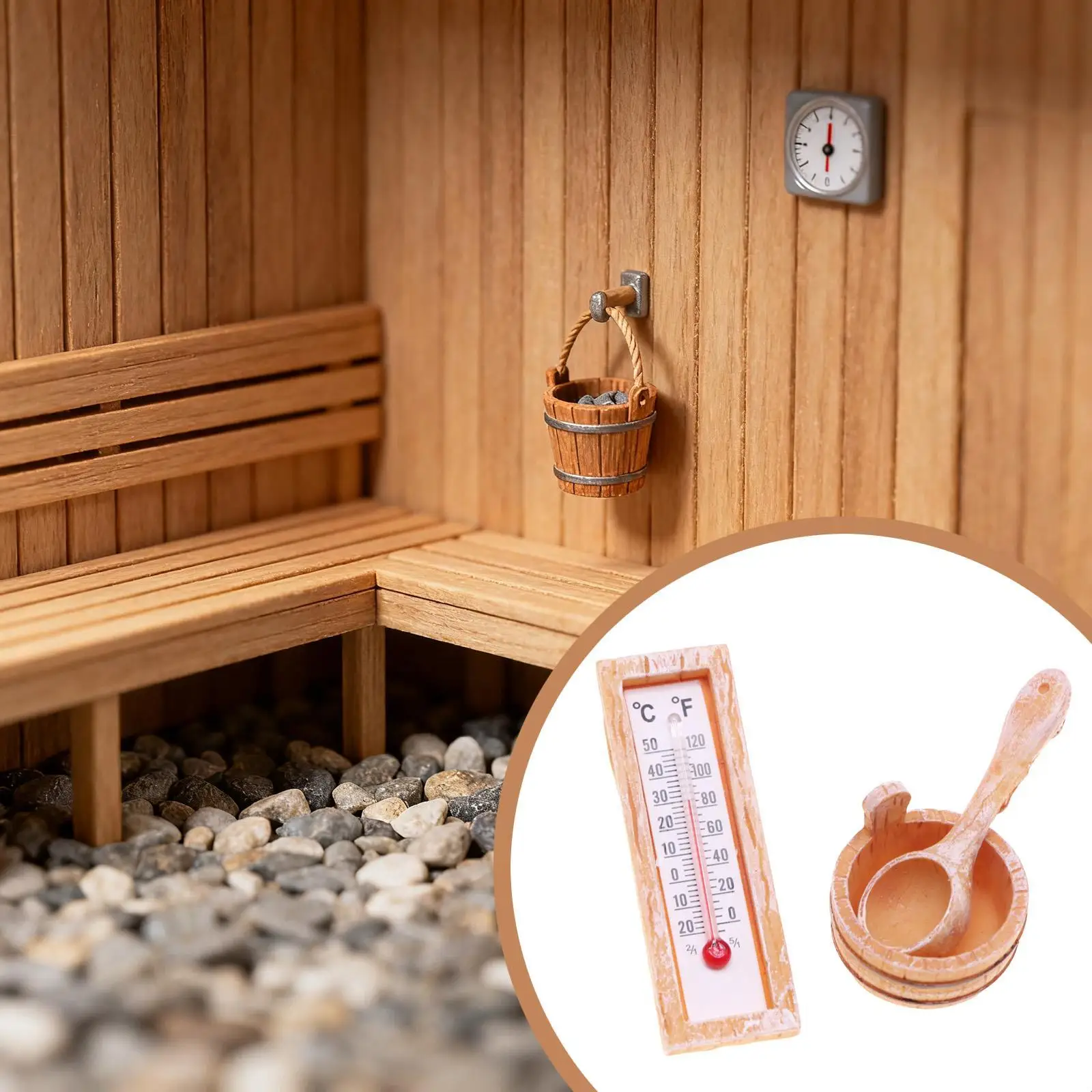 1:12 Poppenhuis Sauna Vat Simulatie Thermometer Houten Speelgoed Miniatuur Meubels voor Micro Landschap Leven Scène Foto Props