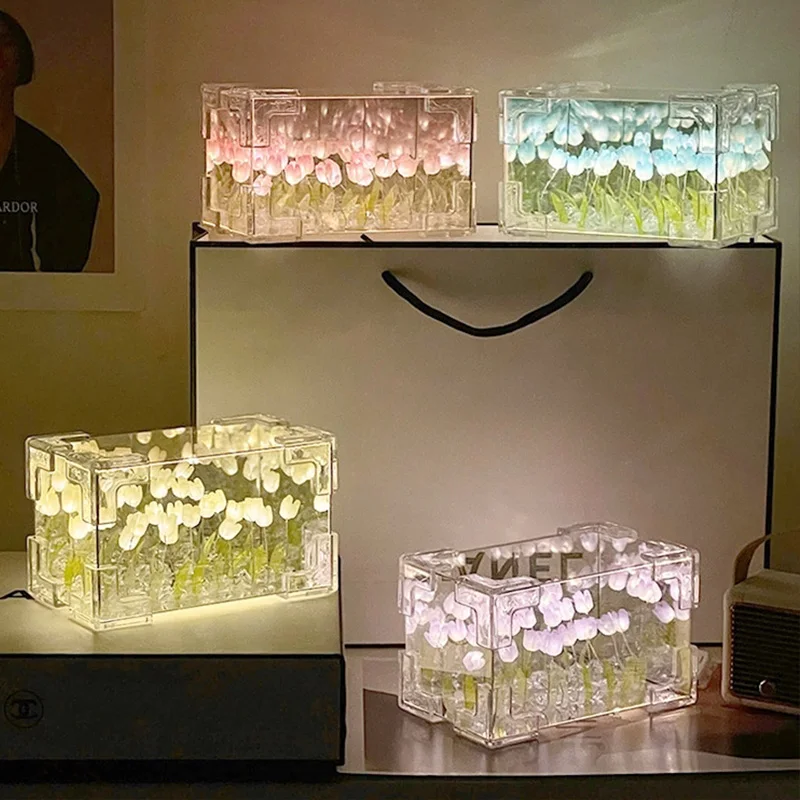 لتقوم بها بنفسك توليب مرآة مكعب مصباح محاكاة ارتفع ليلة ضوء غرفة نوم الجدول مصباح Led أضواء الزخرفية عيد ميلاد هدية الكريسماس نومليك #6