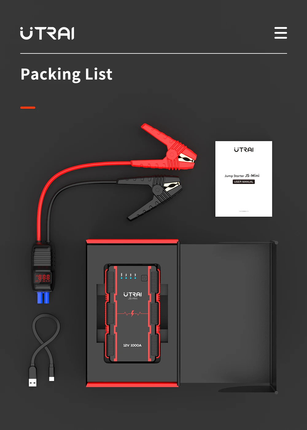UTRAI 1400A Auto-Starthilfe Powerbank 13800mAh Tragbarer Notfall-Starter Auto-Batterie-Booster JS-Mini Startgerät – Detail 8