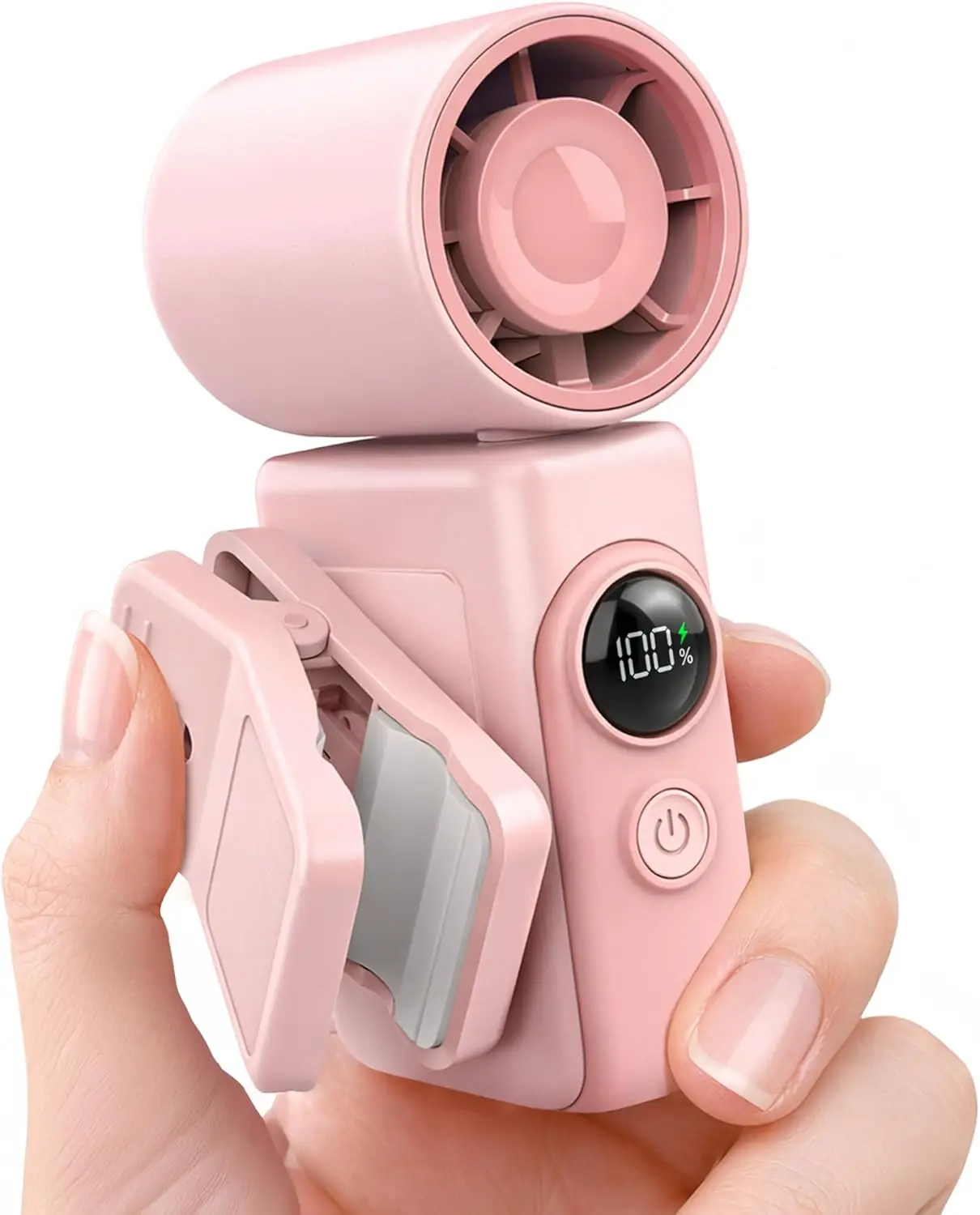 

2-in-1 Clip-On & Handheld Fan, 13500 RPM, LED Display, 360° Rotating Clip, Rechargeable Mini Fan for Stroller, Travel, Summer