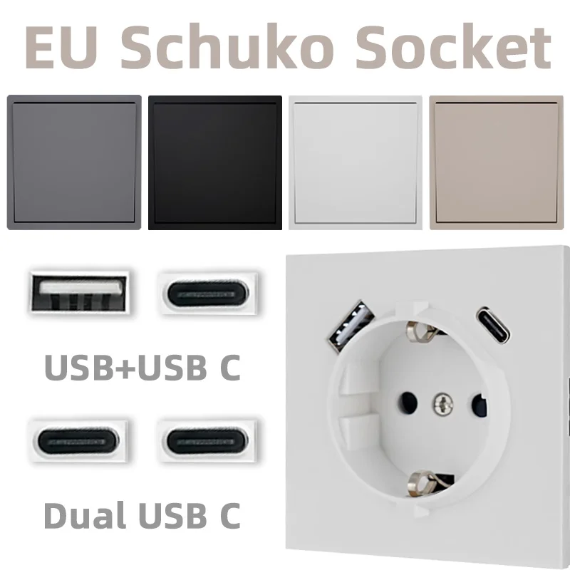 

Розетка европейского стандарта с зарядным портом USB Type-C, настенная розетка для скрытого монтажа 80 × 80 мм, выключатель света на 1/2 группы