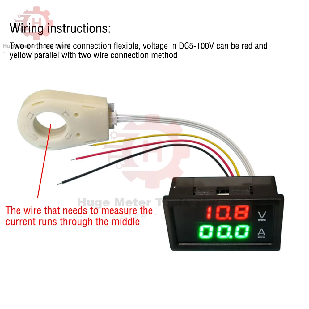 Hall Ammeter Voltmeter 50A 100A 200A Battery Monitor Current Voltage Meter Positive Negative Bidirectional Current Measurement