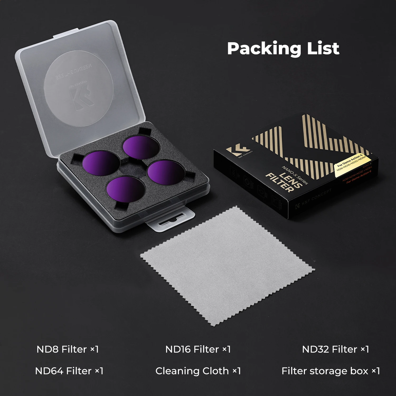 K&F CONCEPT Snap On CPL ND8 ND16 ND32 ND64 Schwarzdiffusionsfilter 1/4 Filterset für DJI Osmo Action 6 HD optisches Glas Mehrfac – Detail 26