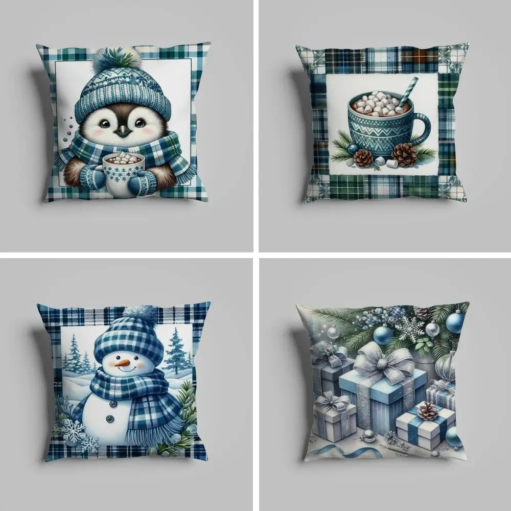 

Pillow Case luxurious home office, sofa decorative Multi sized car seat cushions, pillowcases Blue Christmas Penguin Snowman