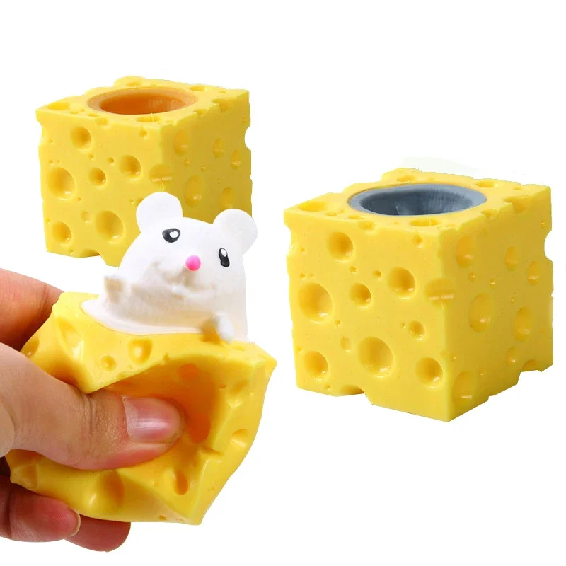 Pop Up Funny Mouse And Cheese Block Squeeze Anti Stress Toy Hide And Seek Figures Stress Relief Fidget Toys For Kids Adult