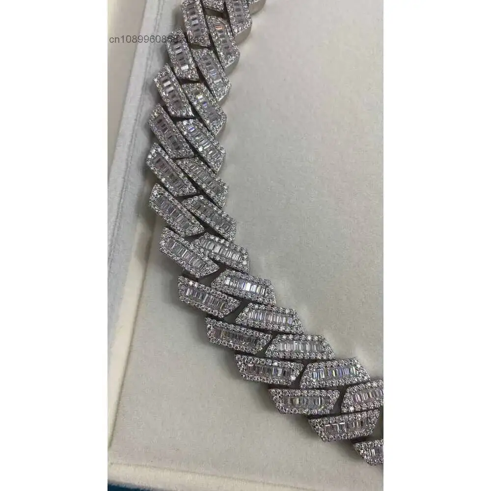 Luxury 20mm Cuban Link Chain Moissanite 925 Sterling Sliver Luxury 24 Inches Diamond Necklace.