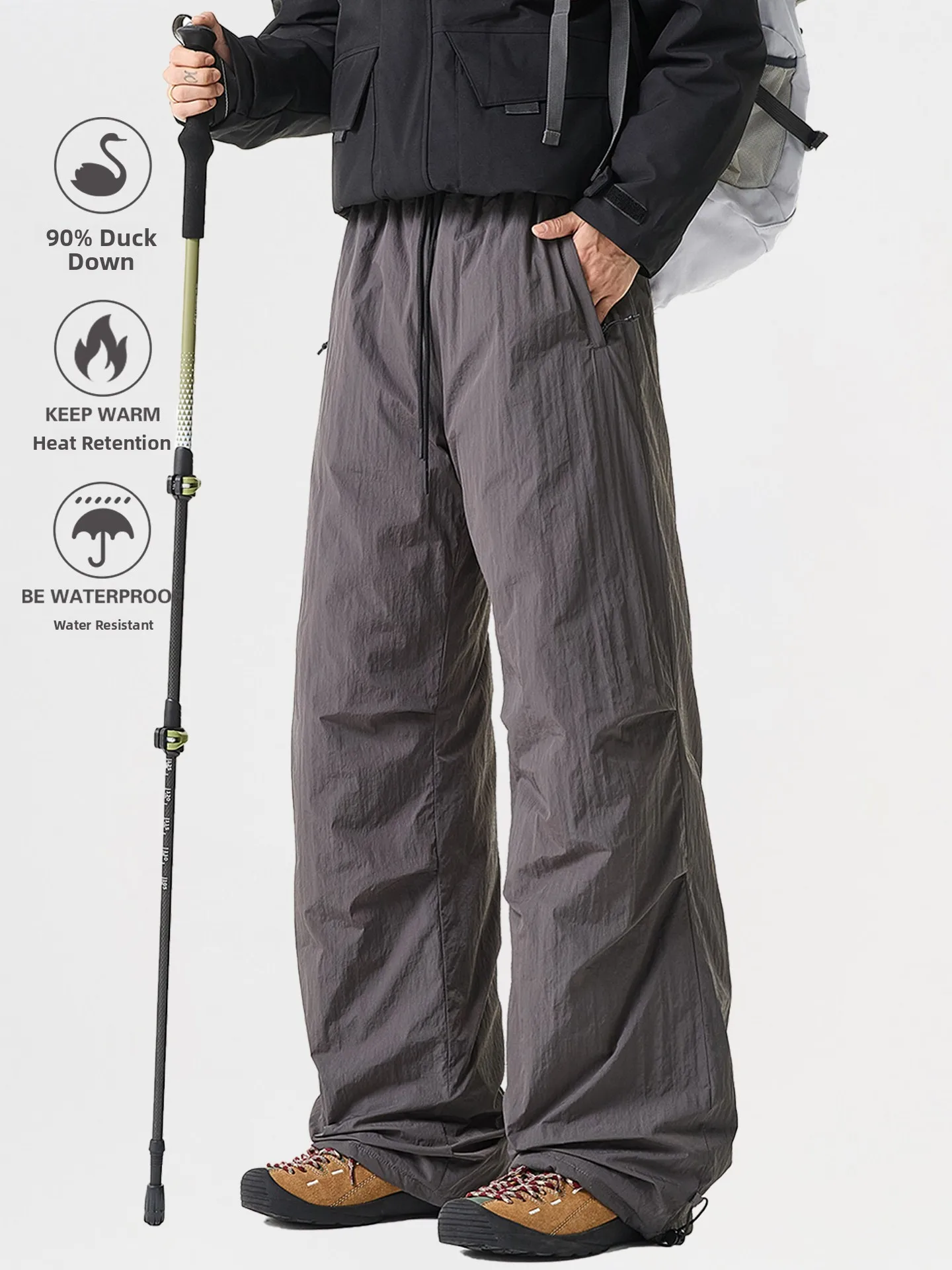 

Thiened Du down Winter Trousers Men Women Outdoor Skiing Windproof Waterproof Straight Loose Fce Pants Youth Casual