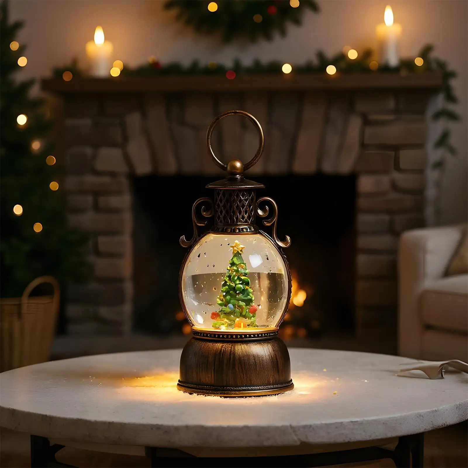 Santa globo de neve lanterna feriado de inverno 6 horas temporizador natal brilhante globo de neve decoração para amigos adolescentes homens mulheres lareira