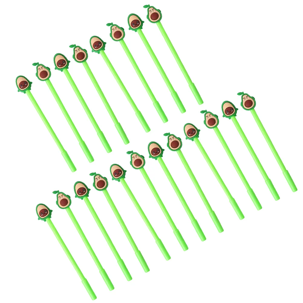 20 Pcs Avocado Gel Pen Black Pens Cartoon Roller Fountain School Supplies Student Metal Ink Marker