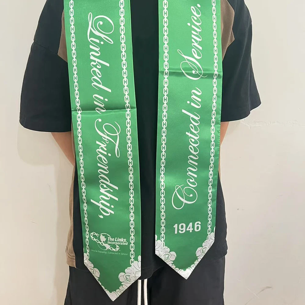 

Greek sisters gift Beautiful LINKS 1946 green and white scarf for university graduation ceremony