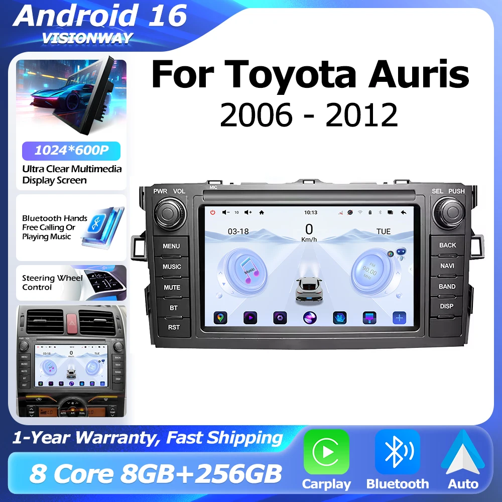 Android 16 Wireless CarPlay For Toyota Auris Corolla 2006-2012 Car Radio Lntelligent Multimedia Player Auto WIFI 4G DSP GPS