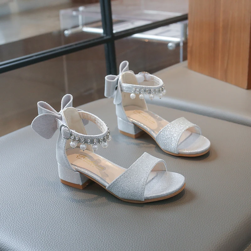 Children's Fashionable Open-Toe Sandals Rhinestone Bow Performance Shoes for Girls Ages 3–18 High-heeled Shoes for Kids Sandals - view 4