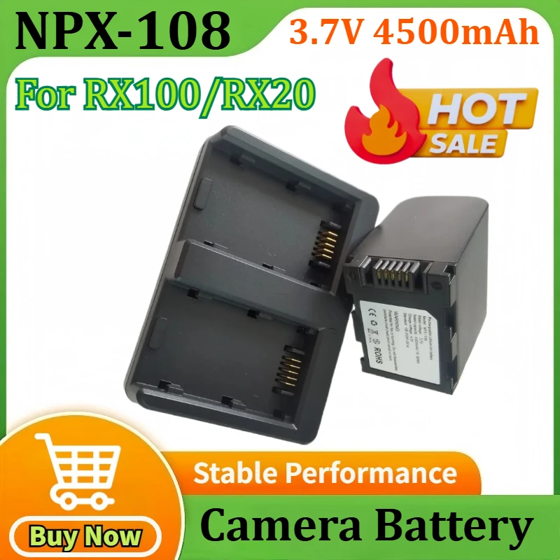 

NPX-108 Camera Battery Pack&Dual Charger 3.7V 4500mAh for Video Camcorders RX100 RX200 Rechargeable Battery Li-ion Batteries