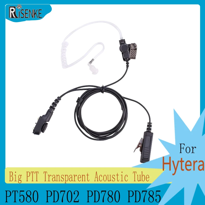 

RISENKE-Big PTT Transparent Acoustic Tube Headset, Earpiece for HYT Hytera PD580 PD702 PD780 PD785 Walkie Talkie, PD782