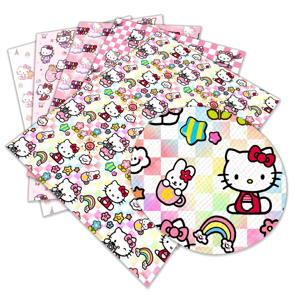 Japan Cartoon Sanrio Hello Kitty Design Artificial Leather Cross Pattern for DIY Jewelry Earring Craft Making 22*30cm