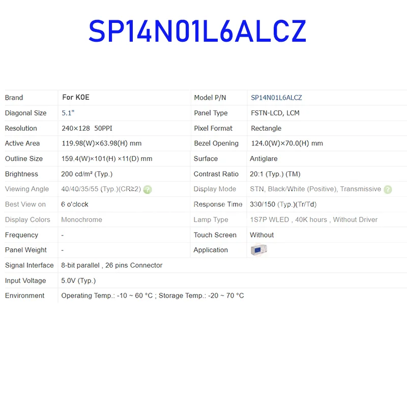 SP14N01L6ALCZ 5.1 بوصة شاشة الكريستال السائل لوحة الشاشة الأصلي ل KOE 26 دبابيس العلامة التجارية الجديدة 100% اختبارها