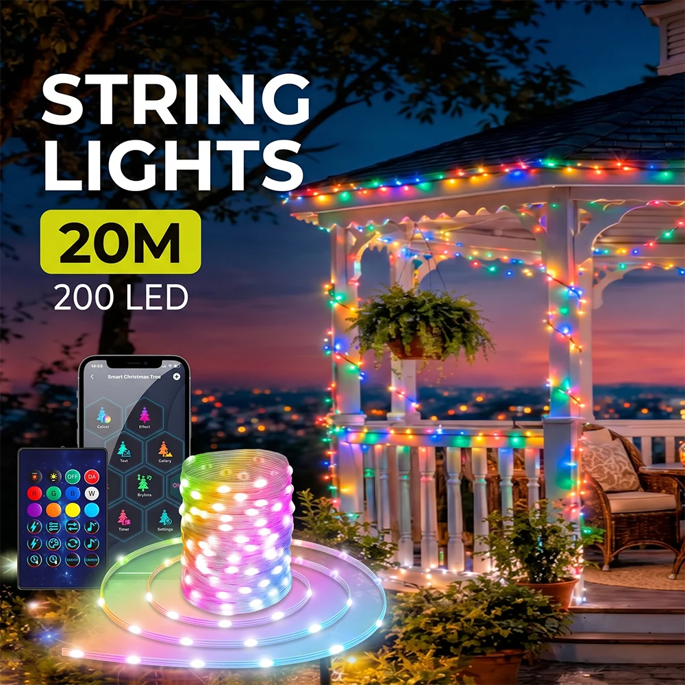 RGBIC Smart Fairy String Lights Waterproof Christmas Light String App Remote Control Music Mode Garland Christmas Yard Decor