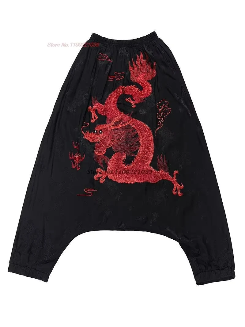 2025 التنين الصيني التطريز الساتان الجاكار البنطلونات السراويل التقليدية العرقية خمر harajuku سراويلي حريمي الرجعية السراويل الفضفاضة #6
