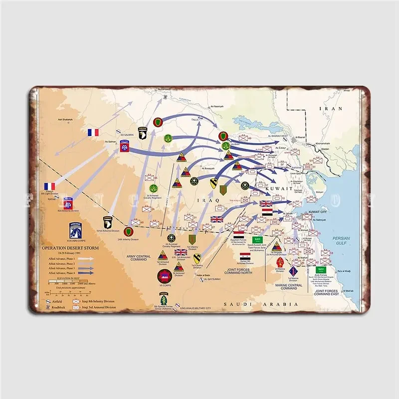 Operation Desert Storms Ground Map Feb 24-28 1991 Metal Sign Cinema Kitchen Party Customize Plaques Tin Sign Poster