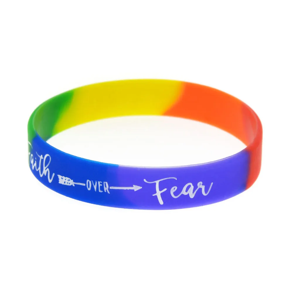 1 PC Faith Over Fear Silicone Wristband Rainbow Color Bracelet Women and Men Rubber Sports Bangle Adult Size