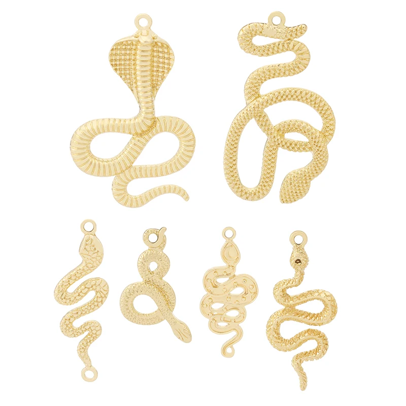 5pcs Gold Color Metal Python Snake Charms Pendants for Necklace DIY Jewelry Making Accessories