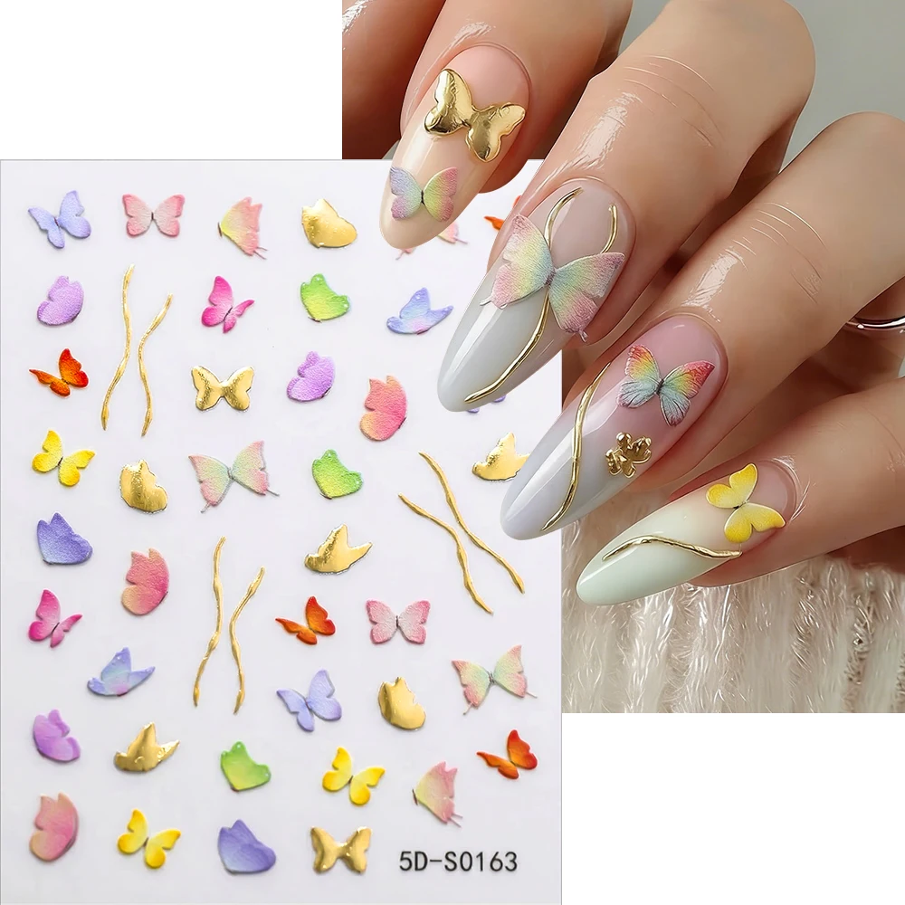 

1 шт. 5D цветные наклейки для ногтей с бабочками, золотистые градиентные наклейки с насекомыми для маникюра, для женщин и девушек, для самостоятельного оформления ногтей, для салонов красоты, для вечеринок