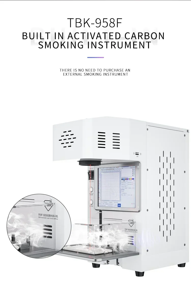 

958F 20W Optical Fiber Laser Separator Mobile Phone Back Cover Glass Screen Removing Marking Engrave Machine for Iphone13 14