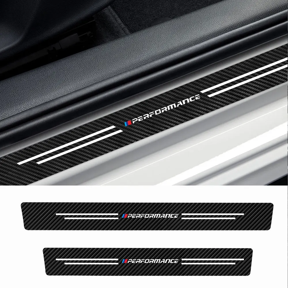 4pcs Leather Car Door Carbon Fiber Sill Protector Stickers For BMW M Performance M5 320 325 E28 E30 E34 E36 E39 E46  X5 X6 F01