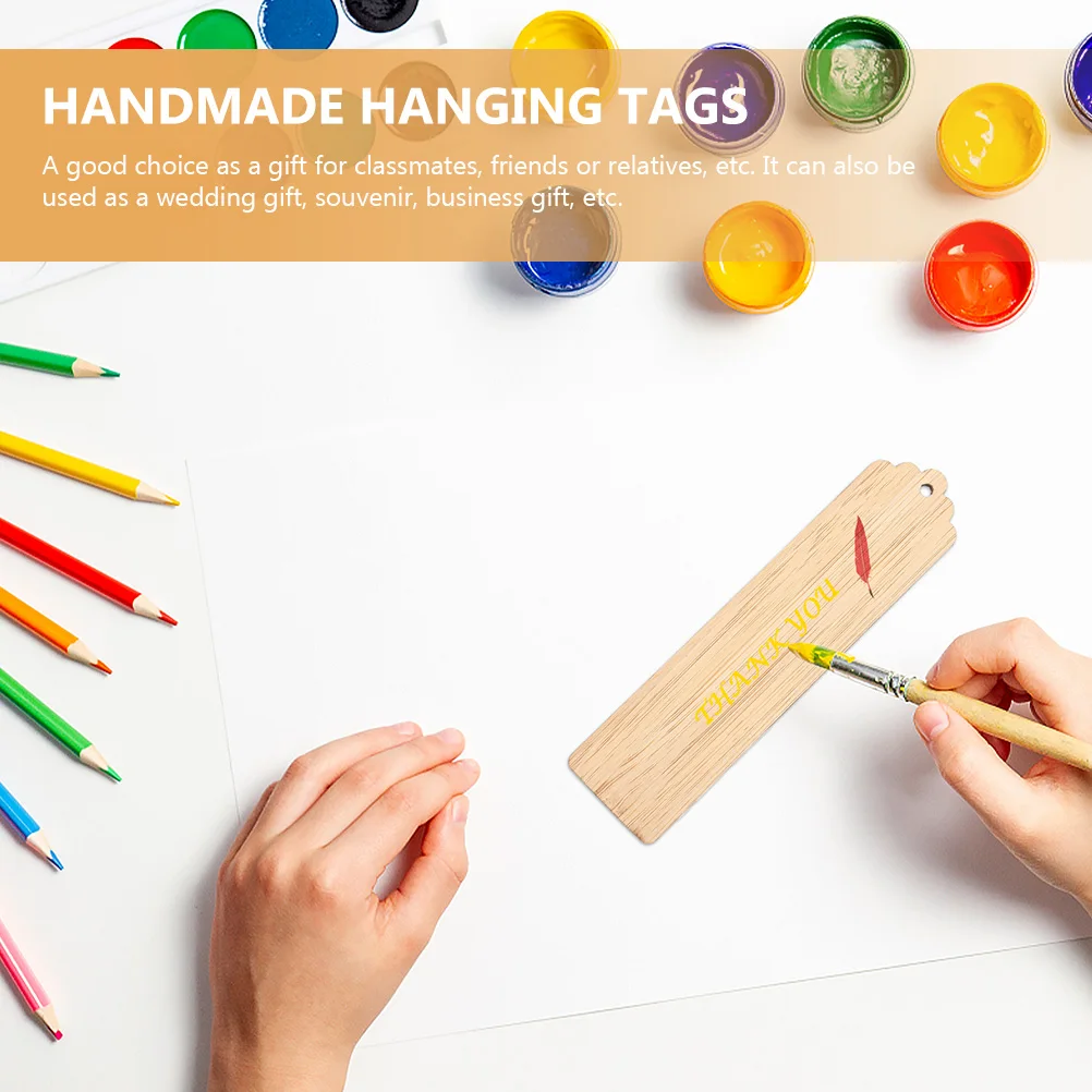 

10pcs Carving Bookmarks Wooden Blank Page Markers Handmade Unfinished Hanging Tags Vintage Reading for Students