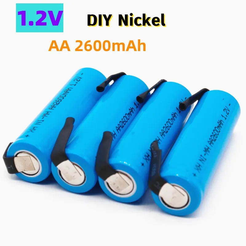 

100% neue original 1,2 v AA Akku 1,2 v 2600mah AA NiMH Batterie mit Solder Pins DIY Elektrische rasierer zahnbürste Spielzeug