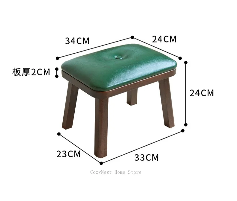 Solid Wood Low Rectangle Stool with Cushion, Multi-Purpose Bench for Foot Rest, Shoe Bench & Extra Seating