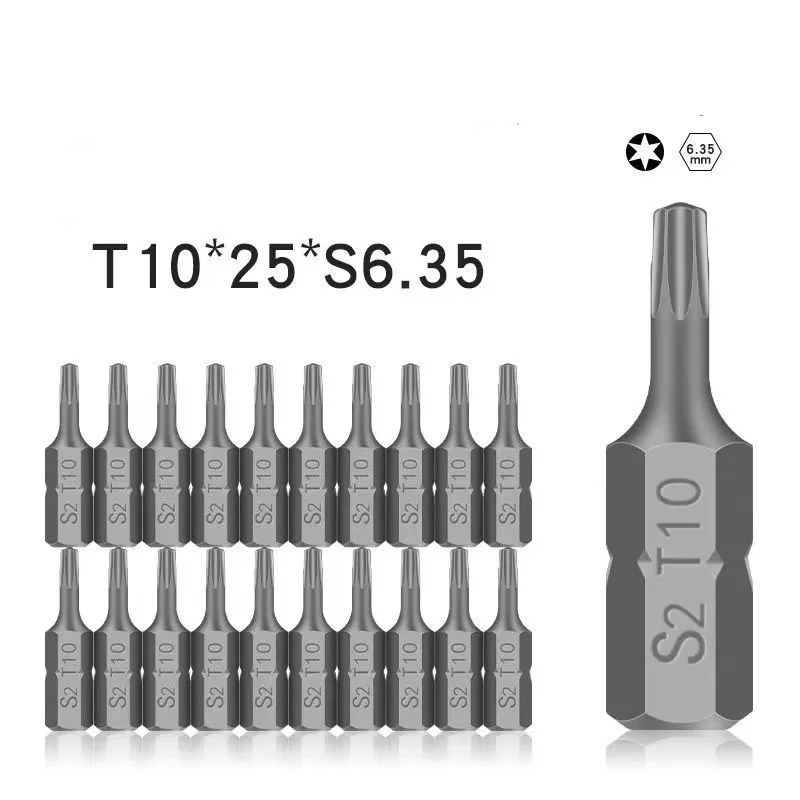 Torx Chave De Fenda Bit Set, Hex Shank, High Torque, 6 Ponto Estrela Cabeça, Não Magnético, Sem Buraco, 25mm Comprimento, 1/4 \