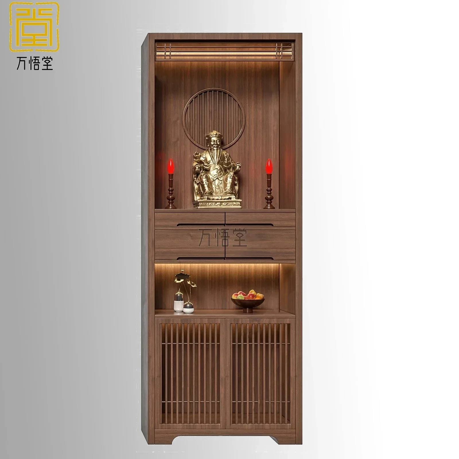 New Chinese-style solid wood two-layer Buddhist niche vertical cabinet for home use, Guanyin, modern simple table cabinet