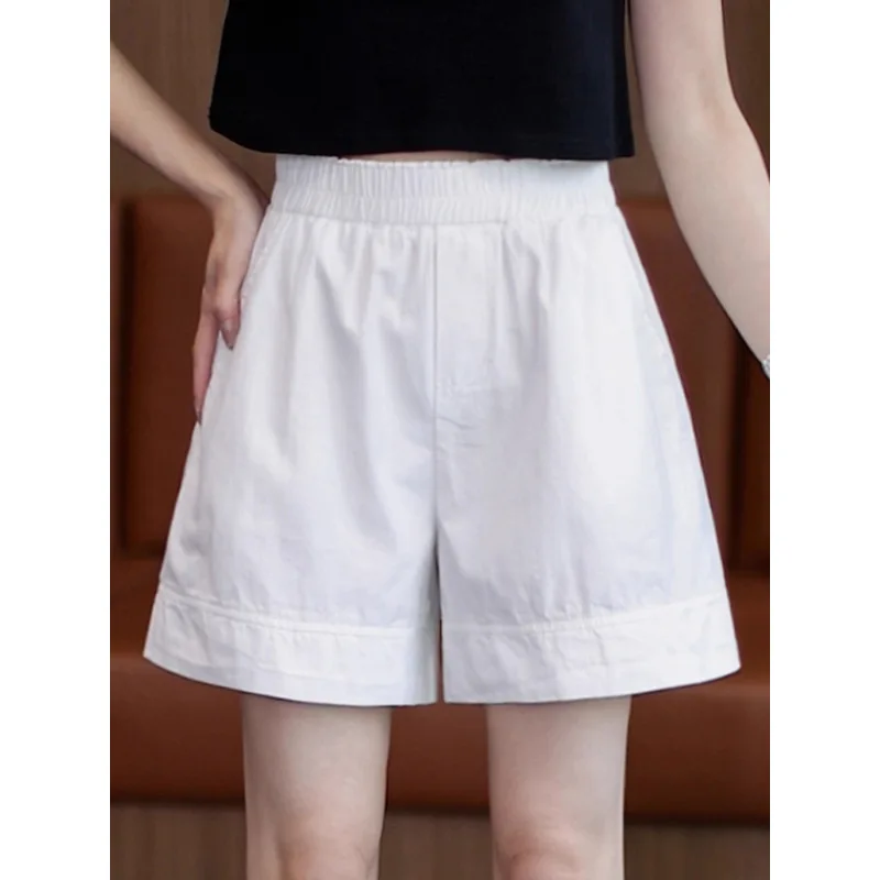 

White Casual Shorts for Women, Summer Thin Elastic Fashion Loose Slimming A-Line Outer Wear Wide-Leg Pants