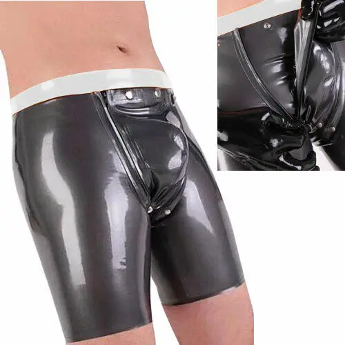 ยาง Latex กางเกงบ็อกเซอร์สีดํา/กางเกงซิปตกแต่งสีขาว 0.4 มม.S-XXL